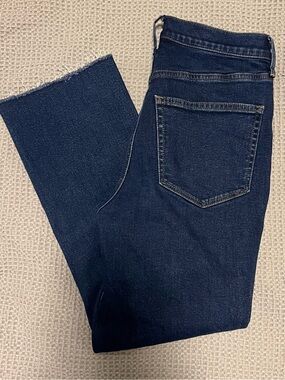 J. Crew Dark Indigo High-Rise Flare Crop Jeans Button Fly size 28 / 6